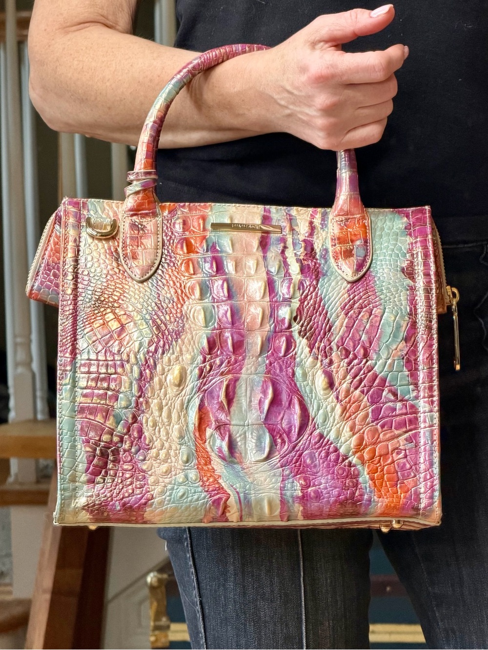 Brahmin Luxe Small Caroline Destiny Melbourne Croc Embossed Leather Satchel